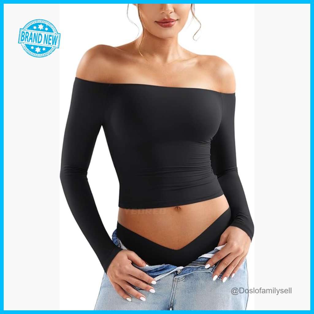 Off Shoulder Long Sleeve Y2k Top Double Lined Basic Undershirt Sexy Party Wear